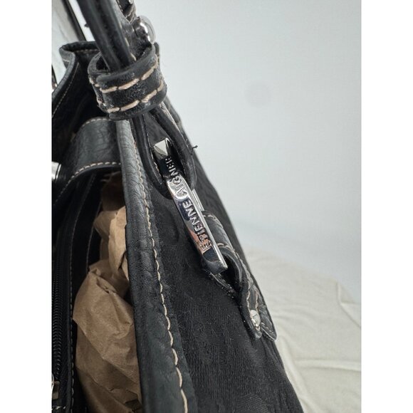 Etienne Aigner Black Logo Jacquard & Faux Leather Shoulder Bag With Buckle Accen - Picture 8 of 11